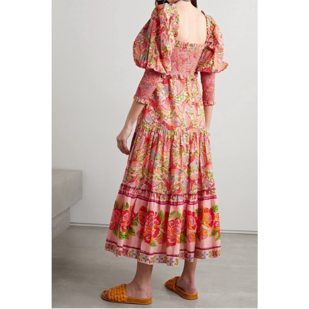 FARM RIO Pink Green Tropical Floral Macaw Bird Smocked Balloon Sleeve
Maxi Dress - Picture 4 of 10